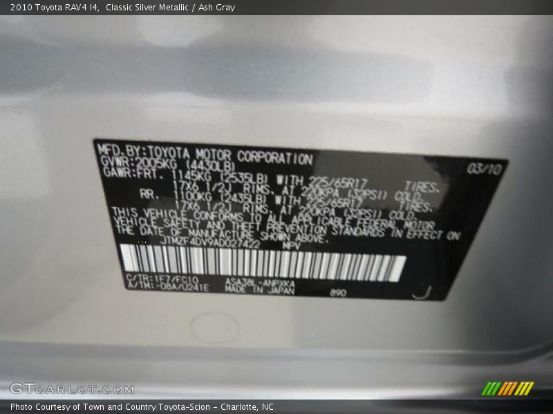 Classic Silver Metallic / Ash Gray 2010 Toyota RAV4 I4