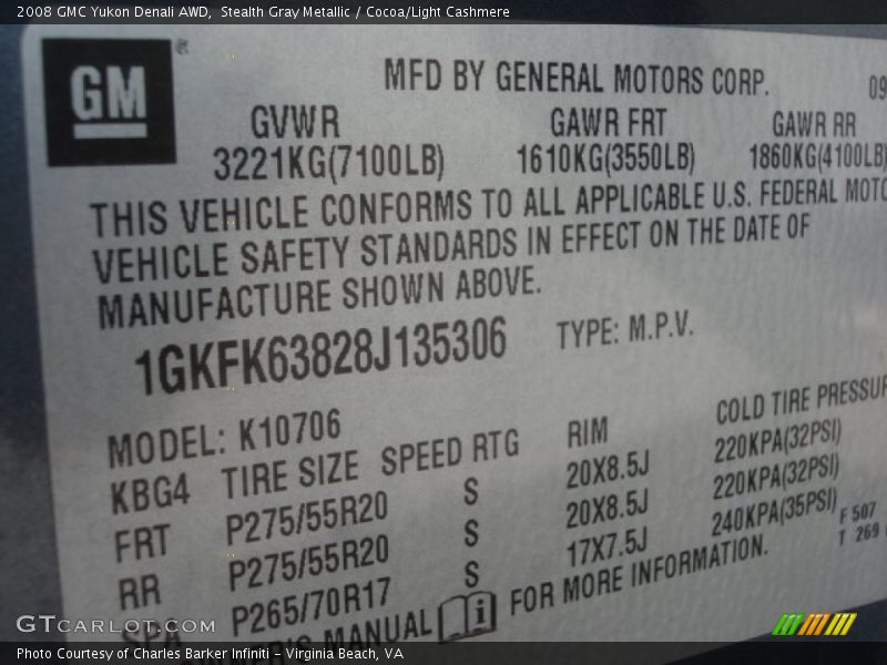Stealth Gray Metallic / Cocoa/Light Cashmere 2008 GMC Yukon Denali AWD