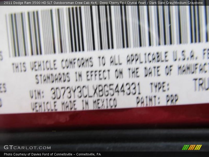 Deep Cherry Red Crystal Pearl / Dark Slate Gray/Medium Graystone 2011 Dodge Ram 3500 HD SLT Outdoorsman Crew Cab 4x4
