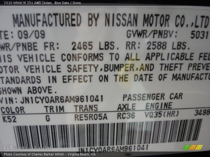 Blue Slate / Stone 2010 Infiniti M 35x AWD Sedan