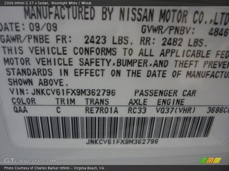 Moonlight White / Wheat 2009 Infiniti G 37 x Sedan