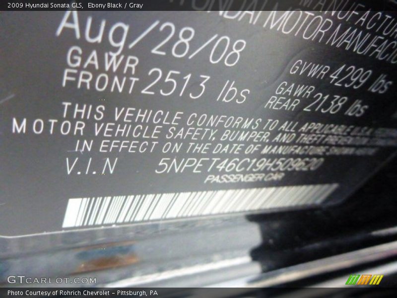 Ebony Black / Gray 2009 Hyundai Sonata GLS