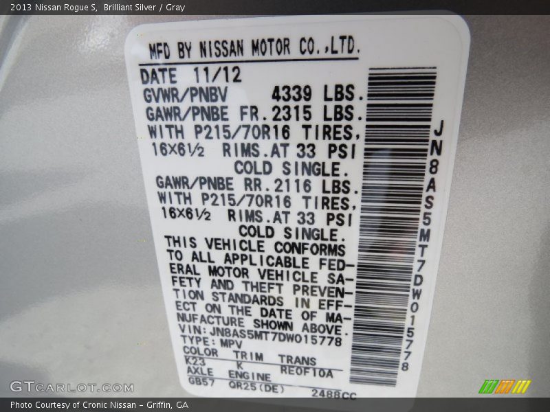 Brilliant Silver / Gray 2013 Nissan Rogue S