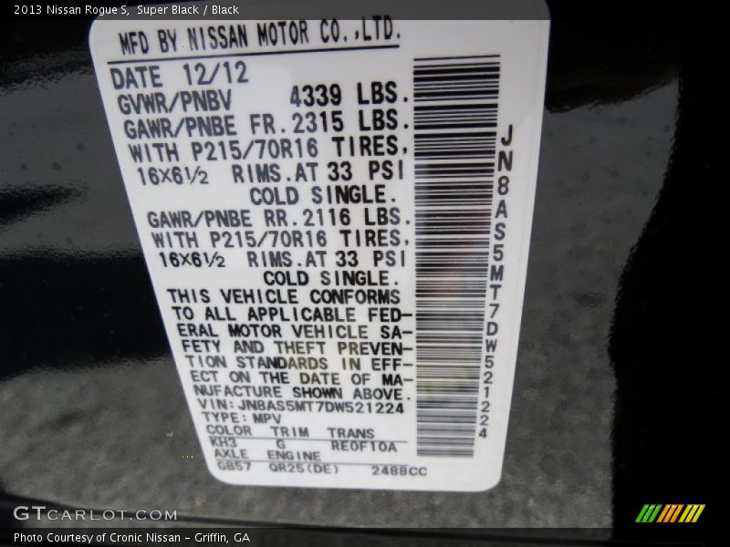 Super Black / Black 2013 Nissan Rogue S