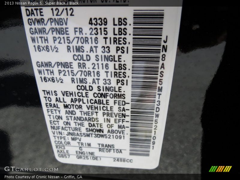 Super Black / Black 2013 Nissan Rogue S