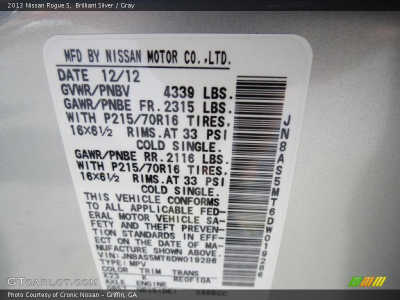 Brilliant Silver / Gray 2013 Nissan Rogue S