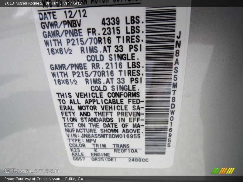 Brilliant Silver / Gray 2013 Nissan Rogue S