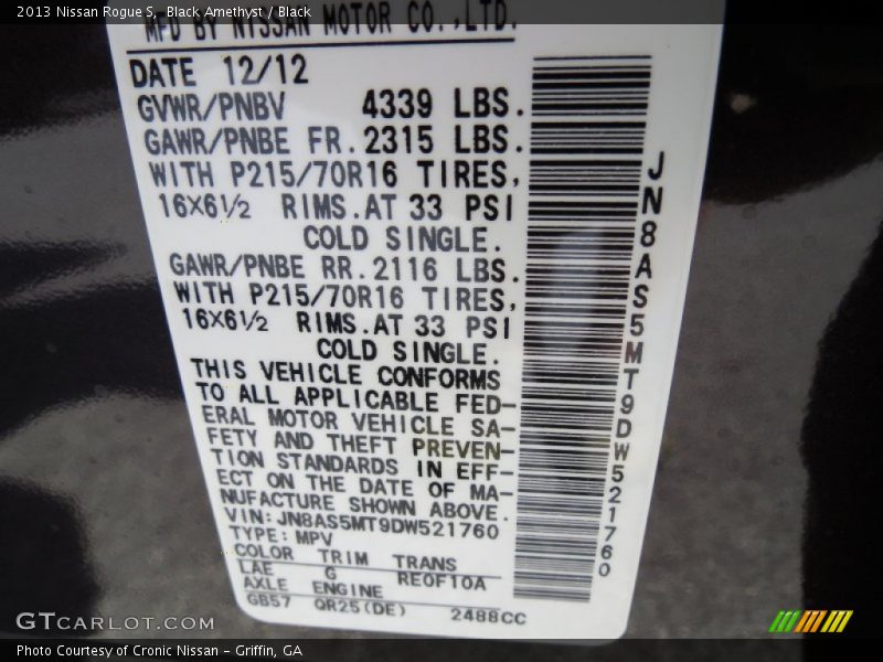 2013 Rogue S Black Amethyst Color Code LAE