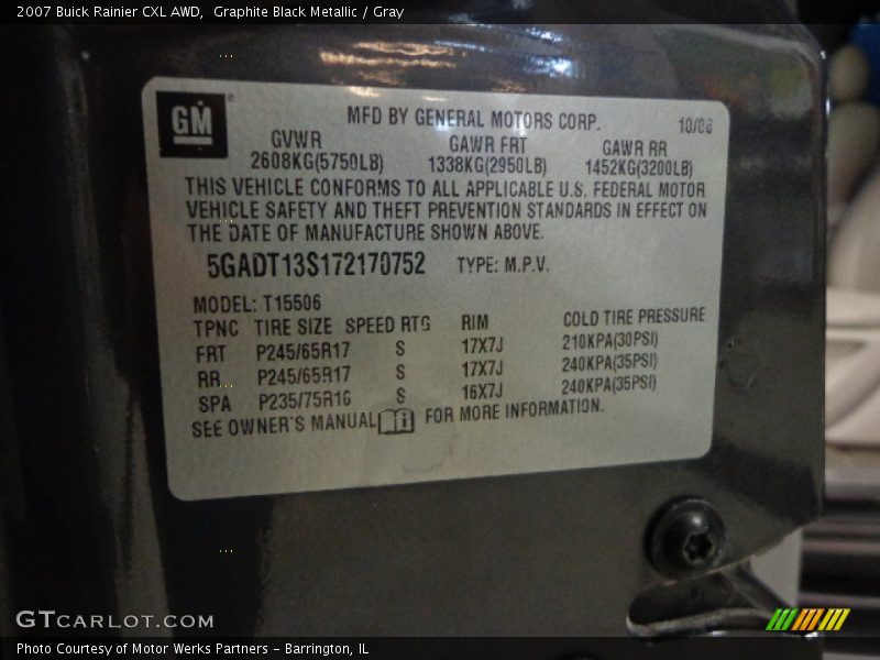 Graphite Black Metallic / Gray 2007 Buick Rainier CXL AWD