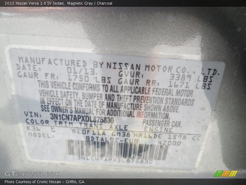 Magnetic Gray / Charcoal 2013 Nissan Versa 1.6 SV Sedan