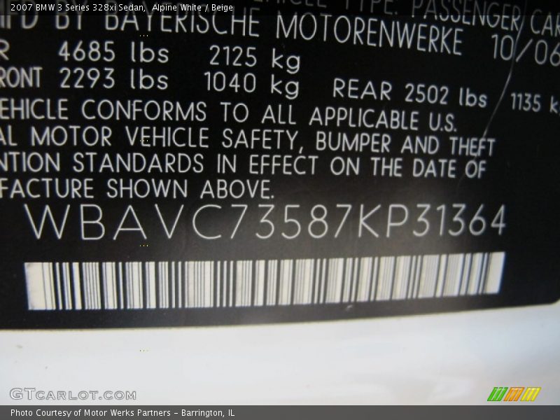 Alpine White / Beige 2007 BMW 3 Series 328xi Sedan