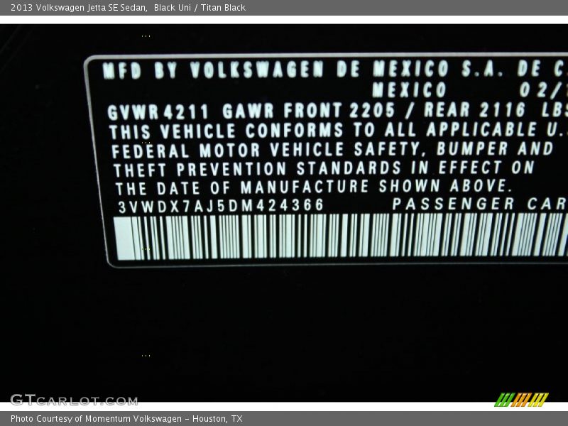 Black Uni / Titan Black 2013 Volkswagen Jetta SE Sedan