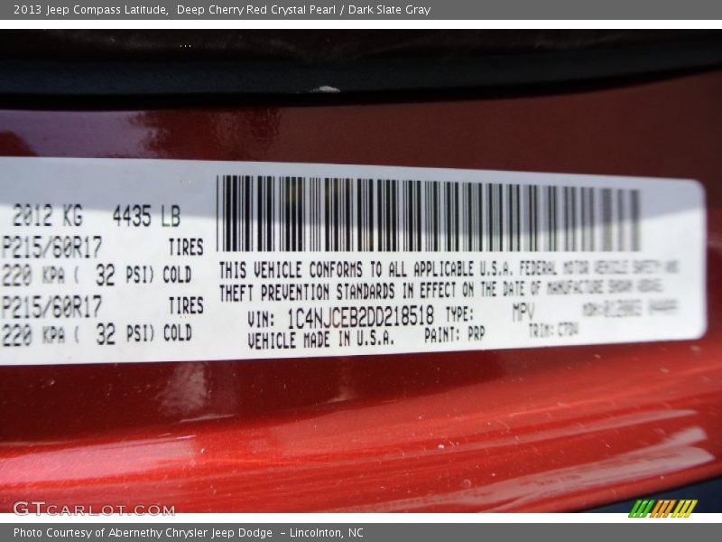 Deep Cherry Red Crystal Pearl / Dark Slate Gray 2013 Jeep Compass Latitude