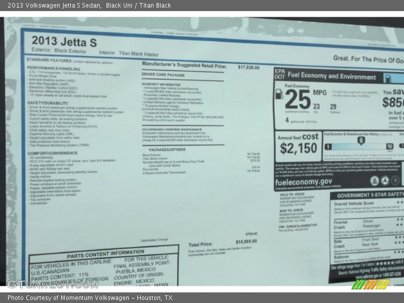 Black Uni / Titan Black 2013 Volkswagen Jetta S Sedan