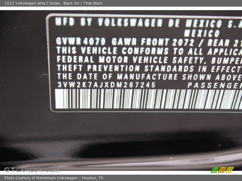 Black Uni / Titan Black 2013 Volkswagen Jetta S Sedan