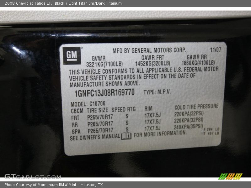Black / Light Titanium/Dark Titanium 2008 Chevrolet Tahoe LT