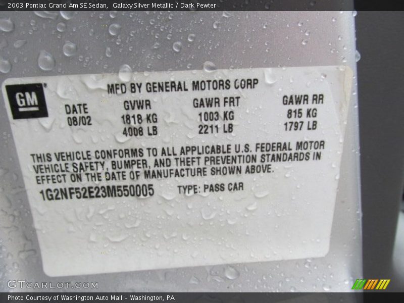 Galaxy Silver Metallic / Dark Pewter 2003 Pontiac Grand Am SE Sedan