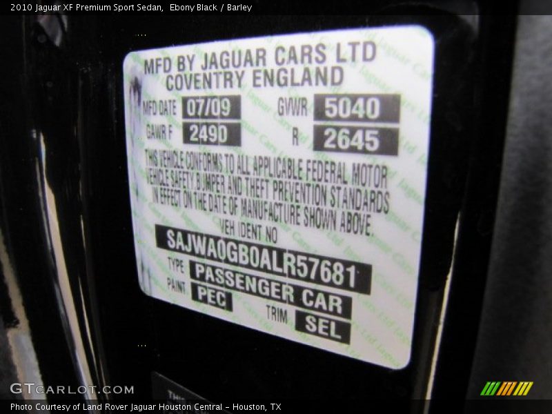 2010 XF Premium Sport Sedan Ebony Black Color Code PEC