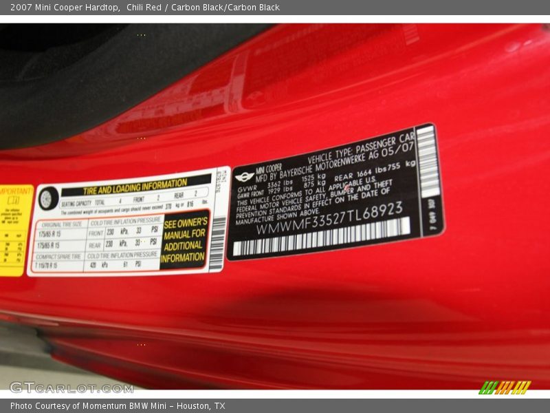 Chili Red / Carbon Black/Carbon Black 2007 Mini Cooper Hardtop