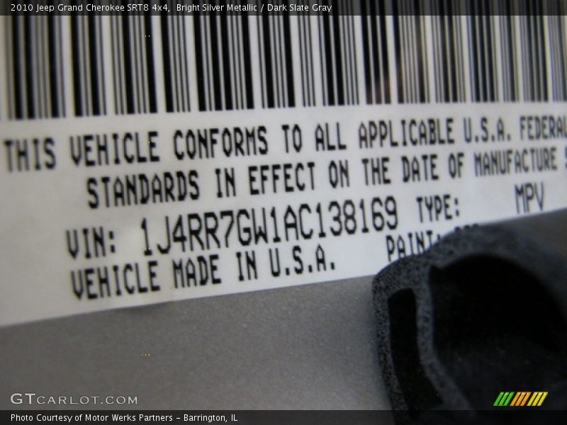 Bright Silver Metallic / Dark Slate Gray 2010 Jeep Grand Cherokee SRT8 4x4