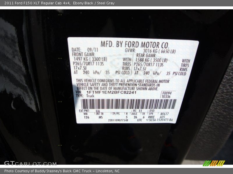 Ebony Black / Steel Gray 2011 Ford F150 XLT Regular Cab 4x4