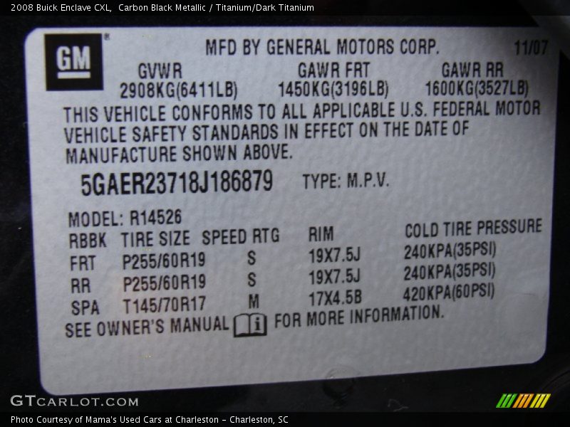 Carbon Black Metallic / Titanium/Dark Titanium 2008 Buick Enclave CXL