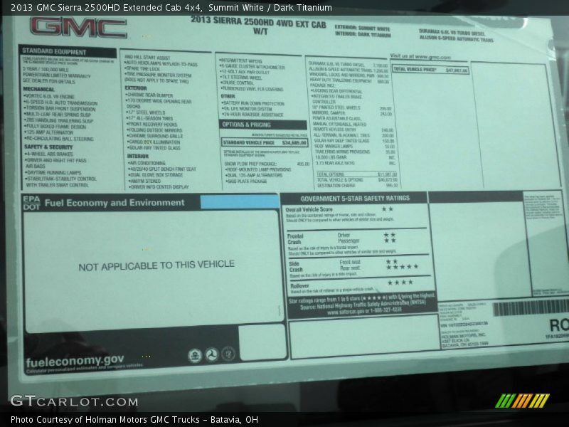  2013 Sierra 2500HD Extended Cab 4x4 Window Sticker