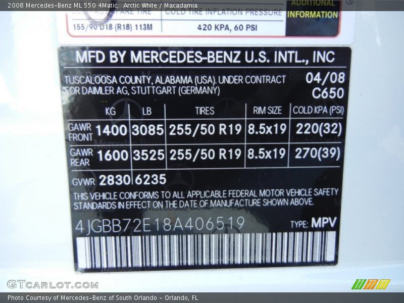 Arctic White / Macadamia 2008 Mercedes-Benz ML 550 4Matic