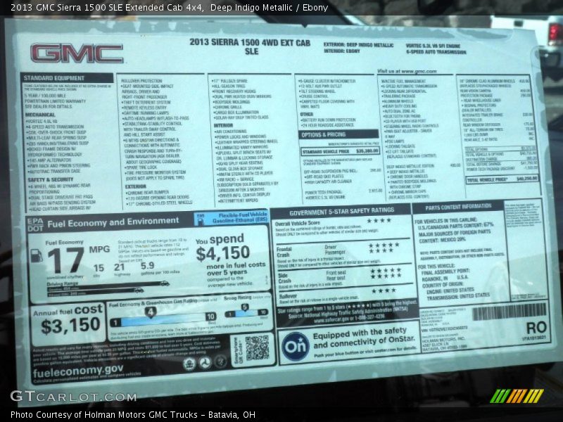  2013 Sierra 1500 SLE Extended Cab 4x4 Window Sticker
