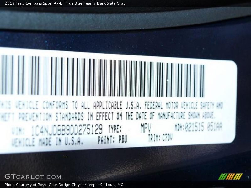 True Blue Pearl / Dark Slate Gray 2013 Jeep Compass Sport 4x4