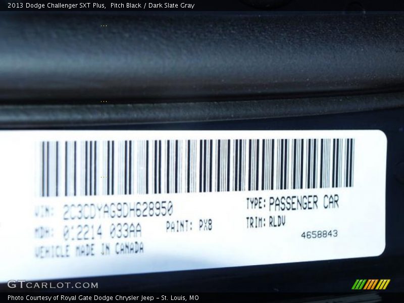 Pitch Black / Dark Slate Gray 2013 Dodge Challenger SXT Plus