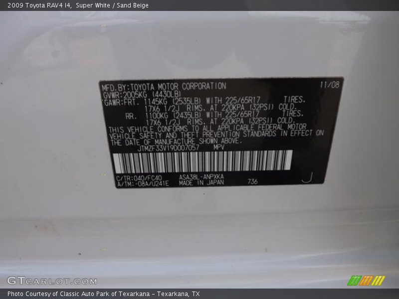 Super White / Sand Beige 2009 Toyota RAV4 I4
