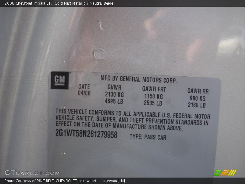 Gold Mist Metallic / Neutral Beige 2008 Chevrolet Impala LT