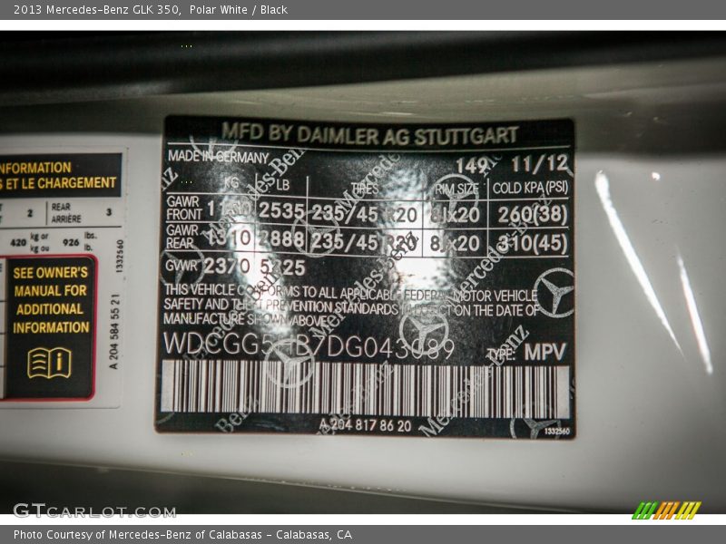 Polar White / Black 2013 Mercedes-Benz GLK 350