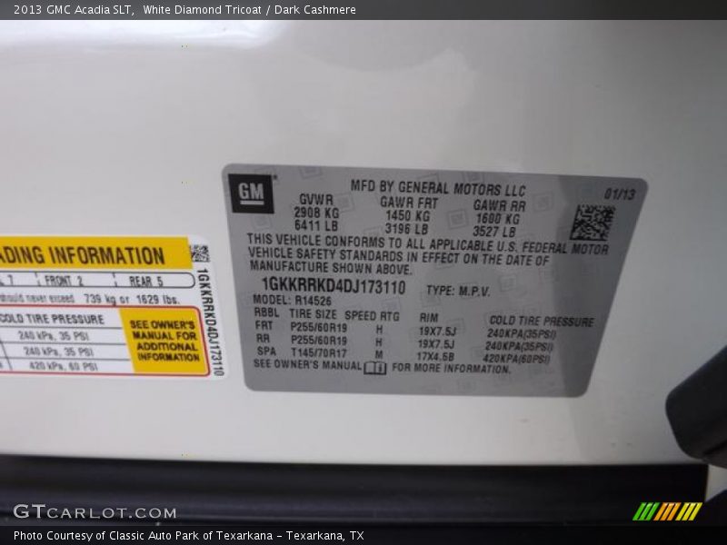 White Diamond Tricoat / Dark Cashmere 2013 GMC Acadia SLT