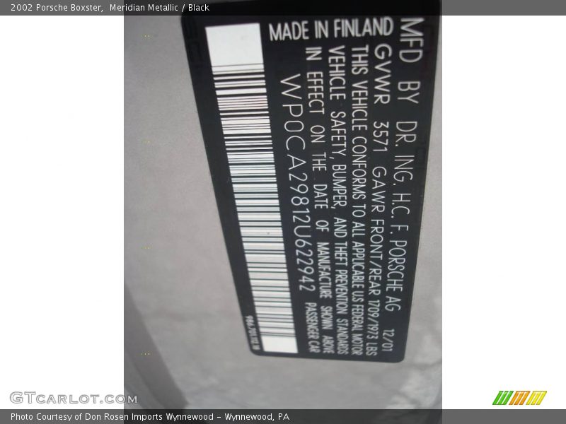 Meridian Metallic / Black 2002 Porsche Boxster