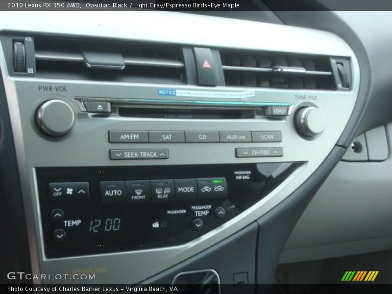 Obsidian Black / Light Gray/Espresso Birds-Eye Maple 2010 Lexus RX 350 AWD