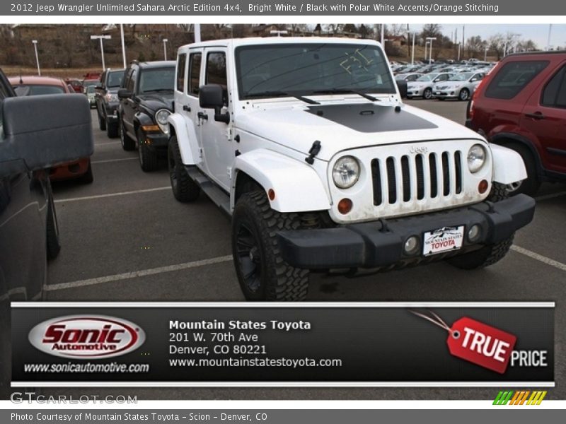 Bright White / Black with Polar White Accents/Orange Stitching 2012 Jeep Wrangler Unlimited Sahara Arctic Edition 4x4