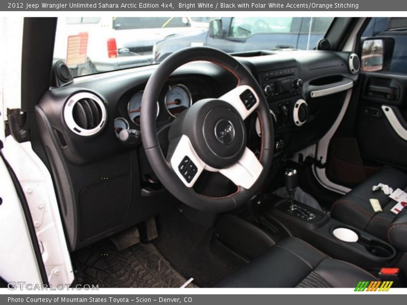 Bright White / Black with Polar White Accents/Orange Stitching 2012 Jeep Wrangler Unlimited Sahara Arctic Edition 4x4