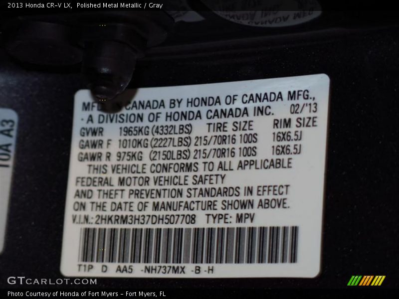 Polished Metal Metallic / Gray 2013 Honda CR-V LX