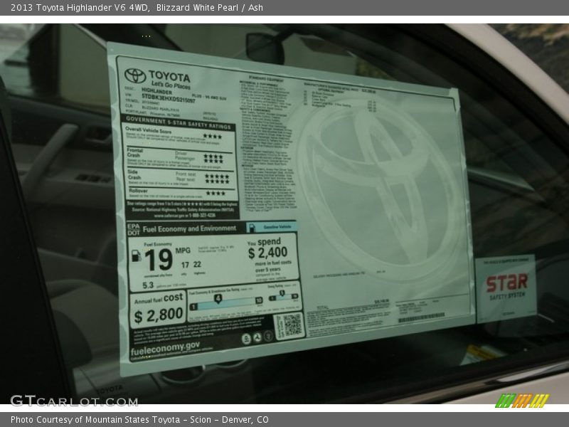 Blizzard White Pearl / Ash 2013 Toyota Highlander V6 4WD