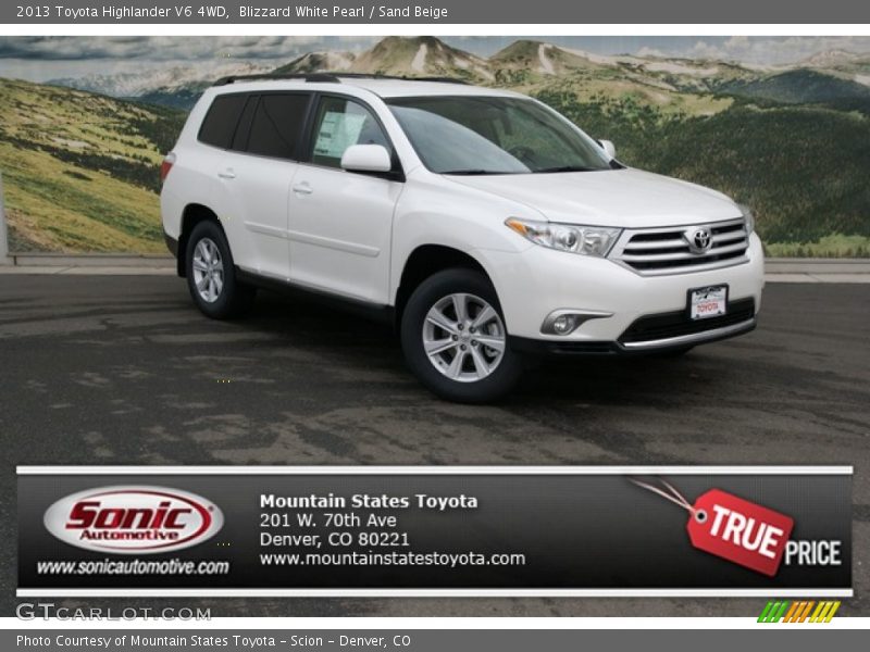 Blizzard White Pearl / Sand Beige 2013 Toyota Highlander V6 4WD