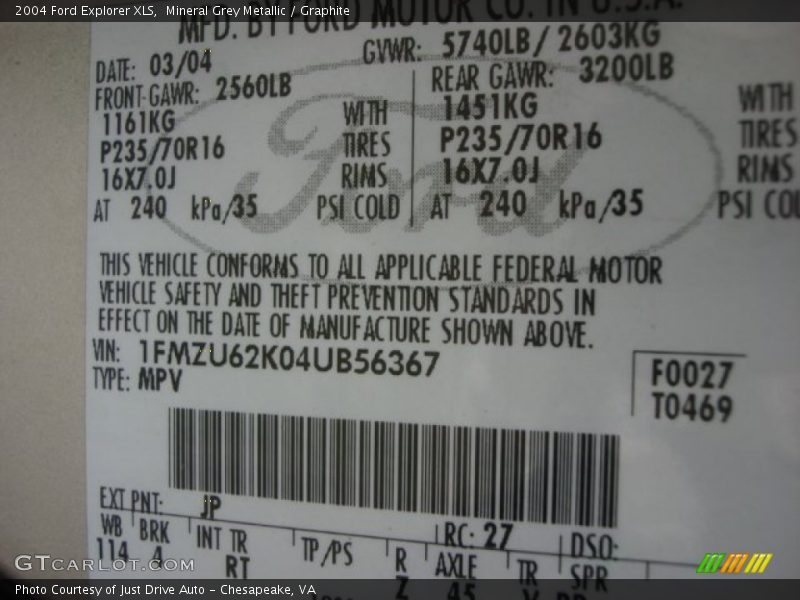 Mineral Grey Metallic / Graphite 2004 Ford Explorer XLS