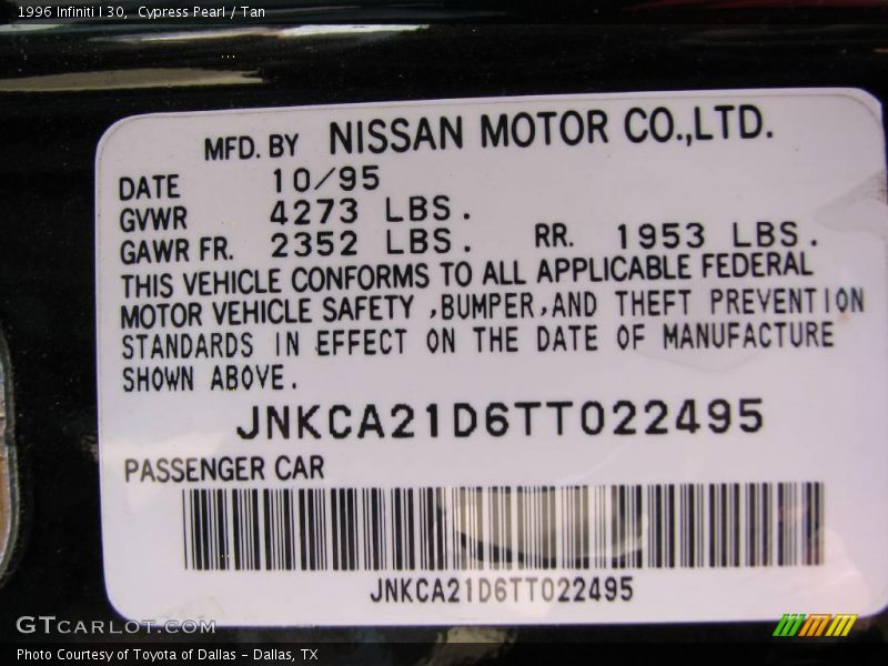 Cypress Pearl / Tan 1996 Infiniti I 30