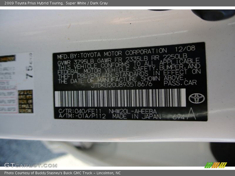 Super White / Dark Gray 2009 Toyota Prius Hybrid Touring