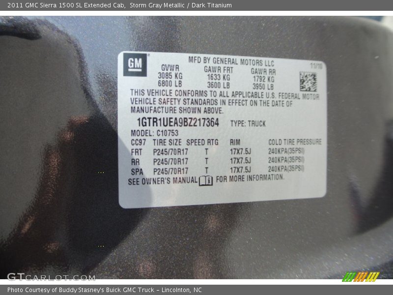 Storm Gray Metallic / Dark Titanium 2011 GMC Sierra 1500 SL Extended Cab