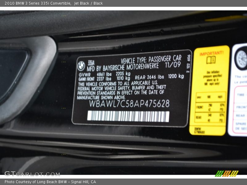 Jet Black / Black 2010 BMW 3 Series 335i Convertible