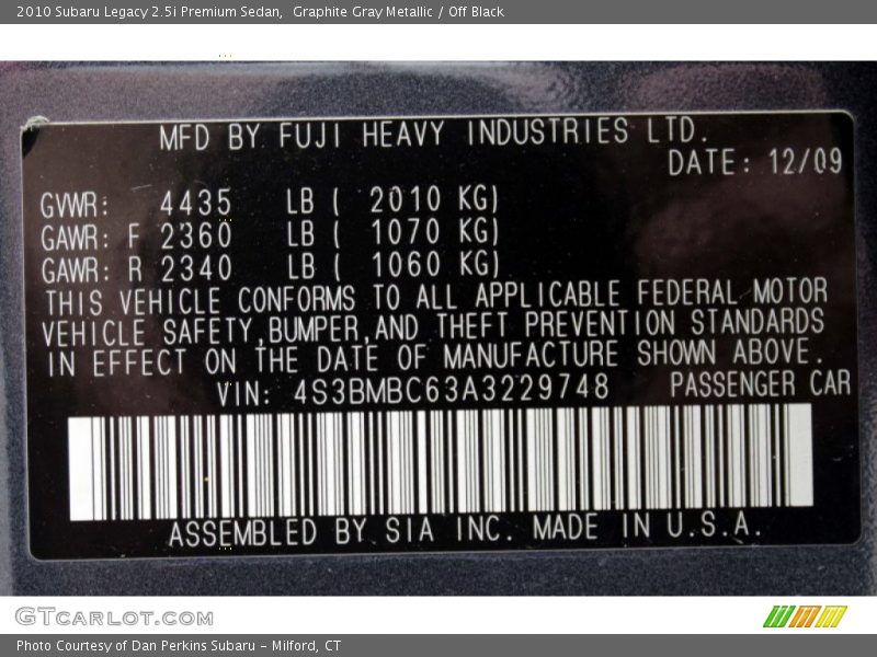 Graphite Gray Metallic / Off Black 2010 Subaru Legacy 2.5i Premium Sedan