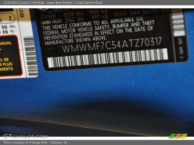 Laser Blue Metallic / Grey/Carbon Black 2010 Mini Cooper S Hardtop
