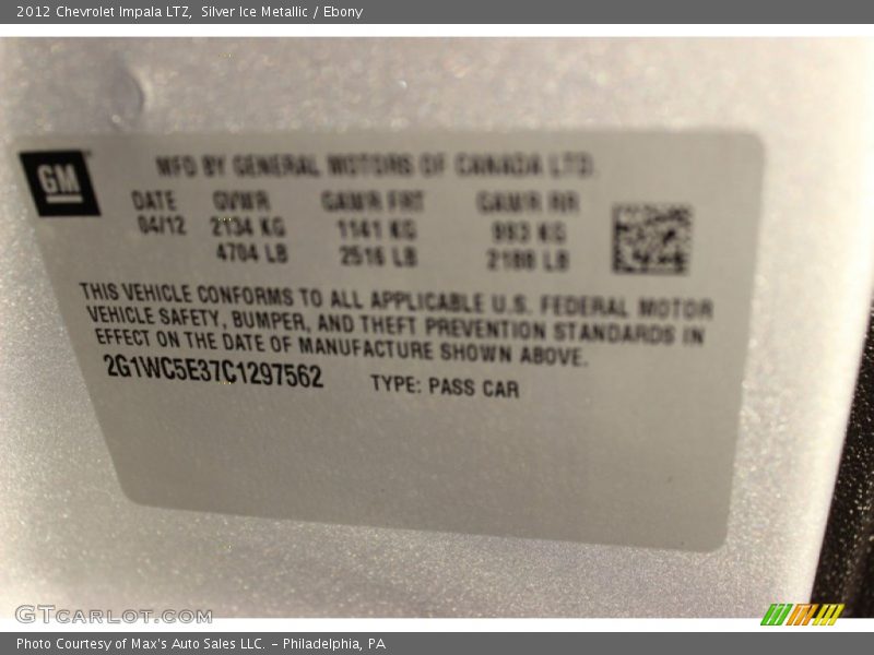 Silver Ice Metallic / Ebony 2012 Chevrolet Impala LTZ